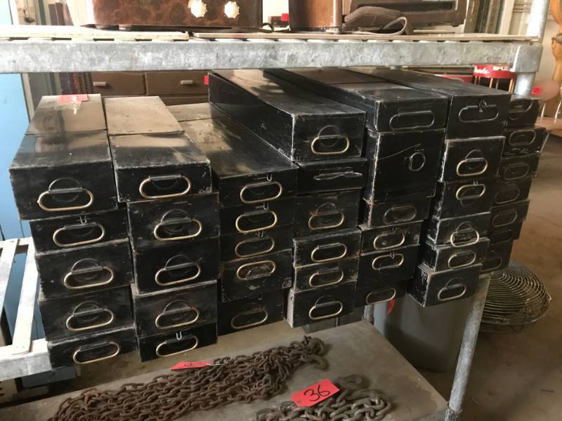 lot 35 image: Safe Deposit Boxes 40 ct Mid Century Black outside, silver inside