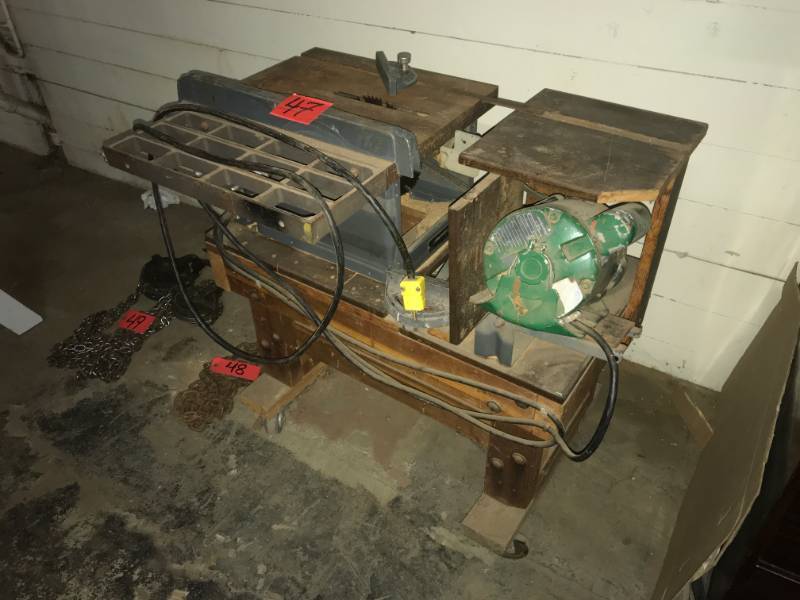 lot 47 image: Craftsman Table Saw on wheeled wooden base