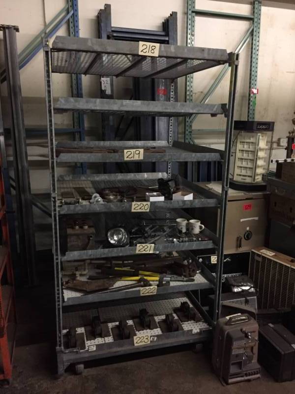 lot 218 image: Large Galvanized Greenhouse Plant etc Cart wadjustable shelves (7)
