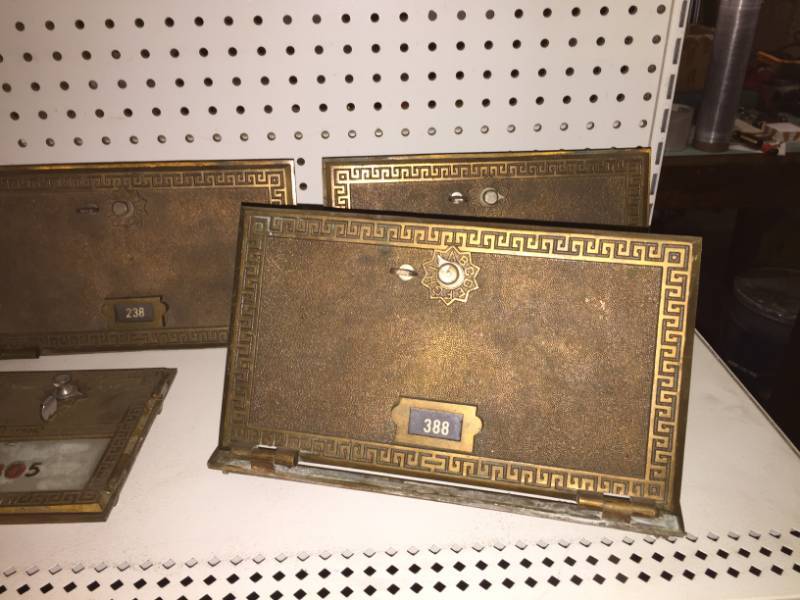 lot 227 image: Authentic Mid Century Post Office Box Fronts solid brass