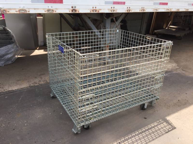 lot 239 image: 3- Heavy Duty Collapsible Wire Crates, one on wheels