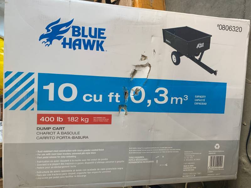 lot 1 image: Blue Hawk 400 lb Dump Cart $190 on Amazon