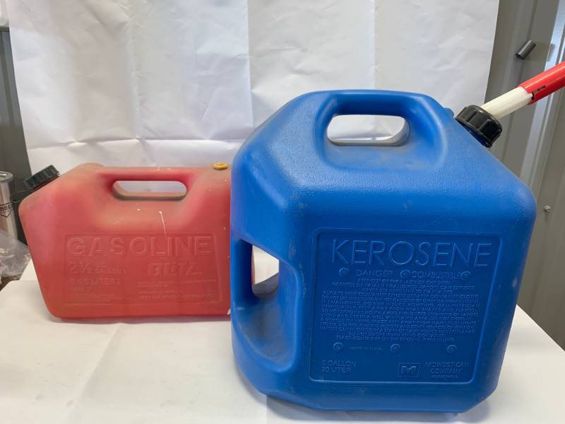 lot 91 image: 2 12 Gallon Gas & 5 Gallon Kerosene Cans