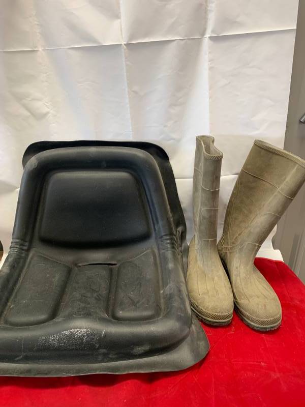 lot 94 image: Tractor Seat & Size 12 Mud Boots