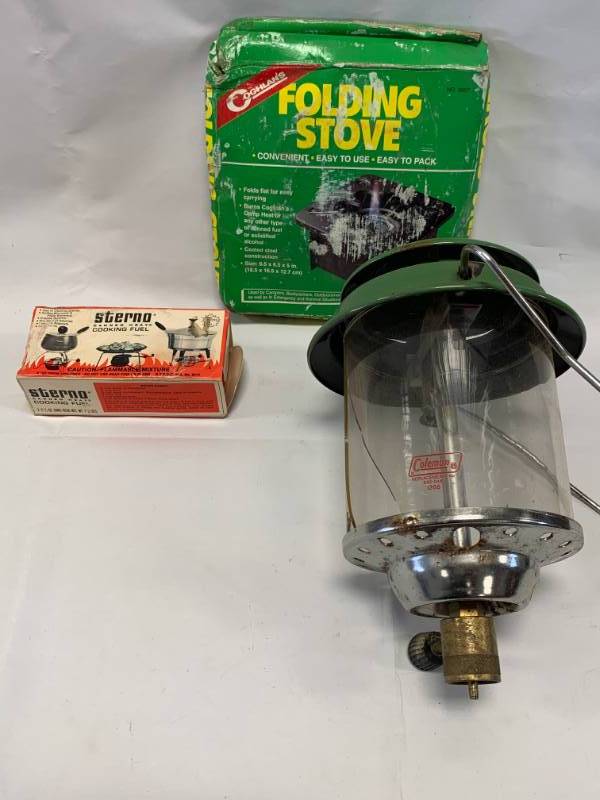 lot 103 image: Folding Stove, Sterno Fuel, Coleman Propane Lantern