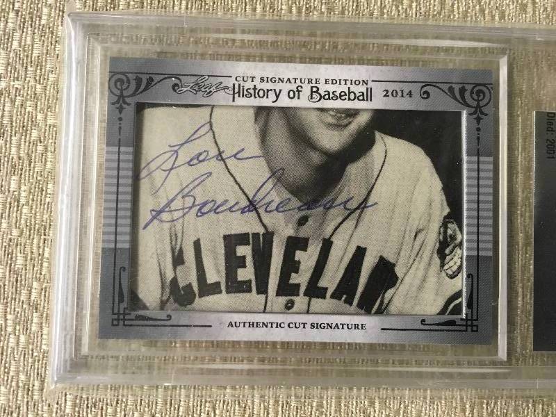 lot 339 image: 2014 Leaf Cut Signature History Of Baseball Edition Lou Boudreau Baseball Hall Of Fame Card