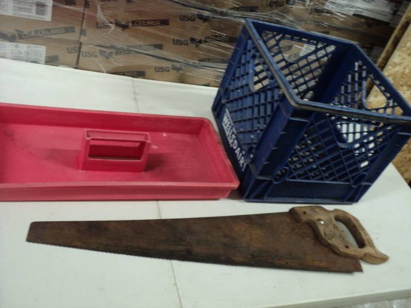 Tool Tray, Saw and Plastic Crate...