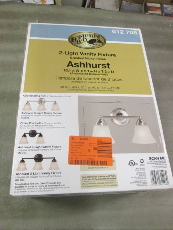 lot 50 image: Hampton Bay 2-Light Brushed Nickel ...