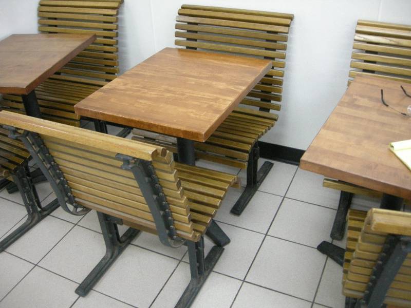 lot 30 image: Commercial Table and Vintage Falcon BenchChairs