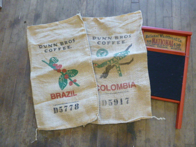 lot 93 image: Washboard Bulletin Board and 2 Burlap Bags.