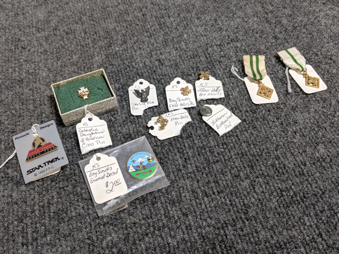 lot 65 image: Lot of 9 Pins & Enamel Decal