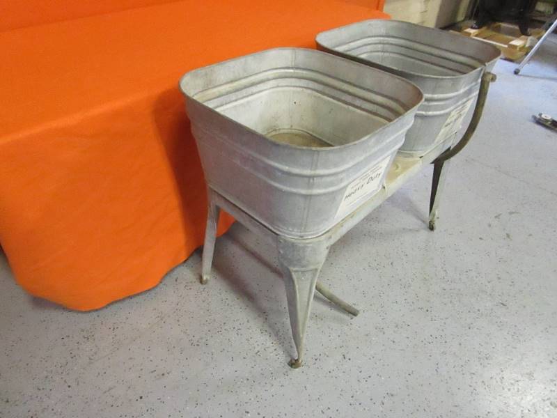 lot 5 image: Vintage Wash Tubs & Stand on Wheels