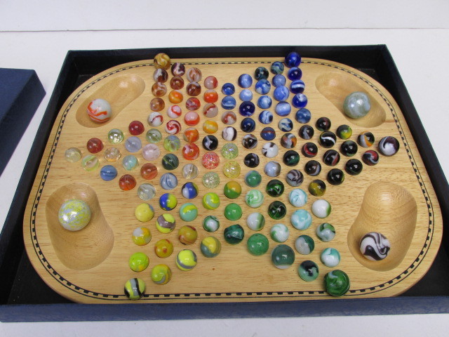 lot 45 image: Wooden Chinese Checkers Board wVintage Marbles