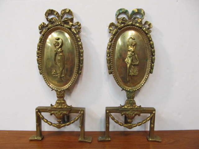 lot 73 image: Nice Old Vintage Pair of Solid Brass Victorian Woman Andirons