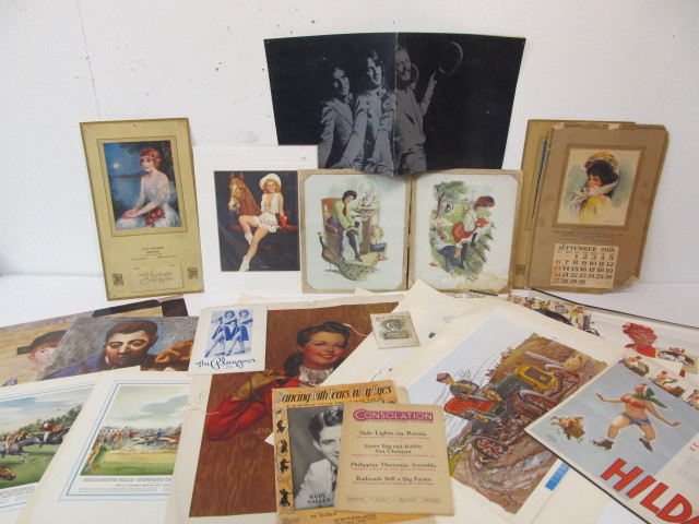 lot 114 image: LARGE Lot of Vintage Paper Ephemera Calendars Pinups Posters etc
