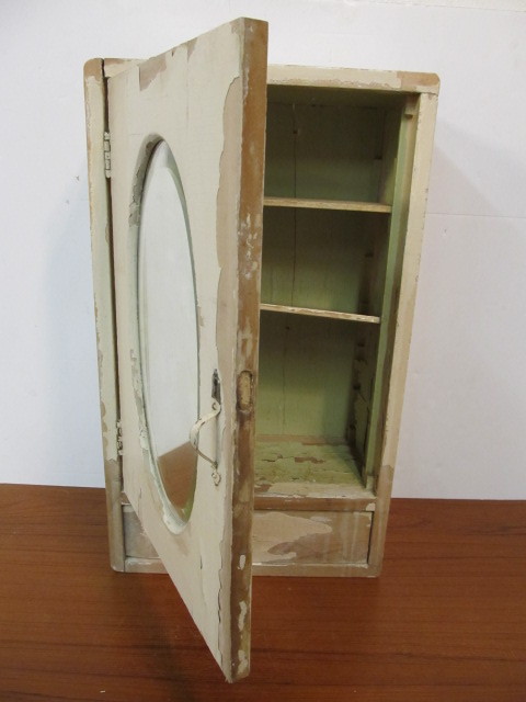 lot 145 image: Antique Primitive Wooden Medicine Cabinet Cupboard wMirror