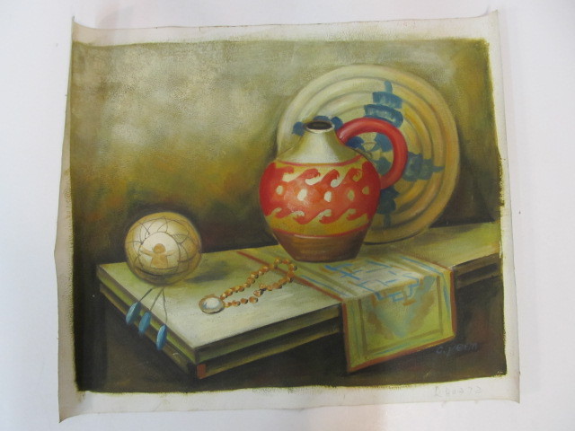 lot 158 image: Signed Vintage Native American Style Oil on Canvas Painting