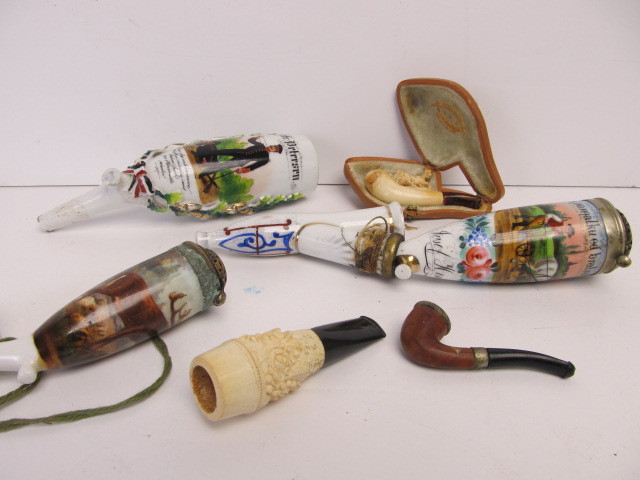 lot 210 image: Group of Antique Smoking Pipes Including Porcelain
