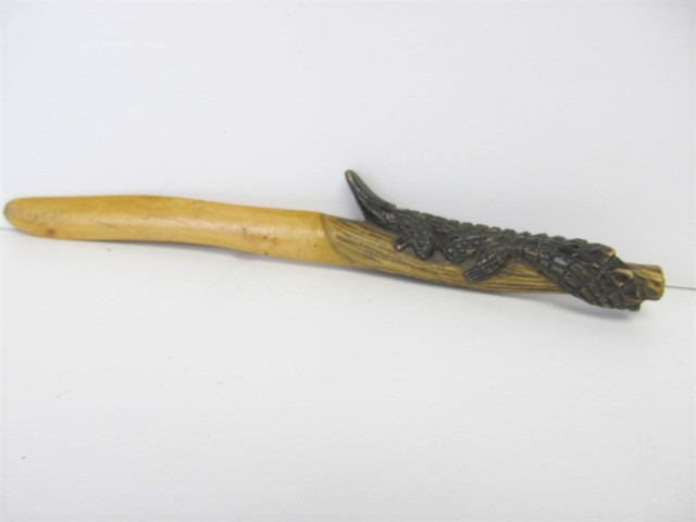 lot 212 image: Antique Hand Carved Wooden Folk Art Alligator Letter Opener