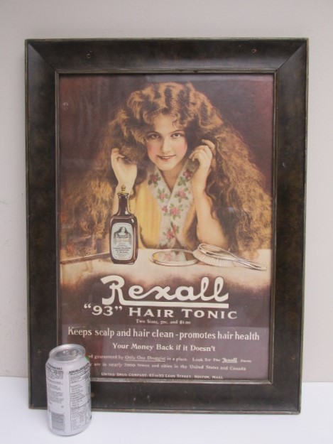 lot 185 image: Framed Vintage REXALL Hair Tonic Advertisement