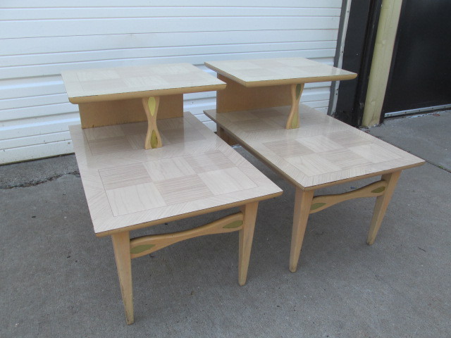 lot 6 image: Matching Pair of Vintage Mid Century LANE Parquet Top End TablesNight Stands