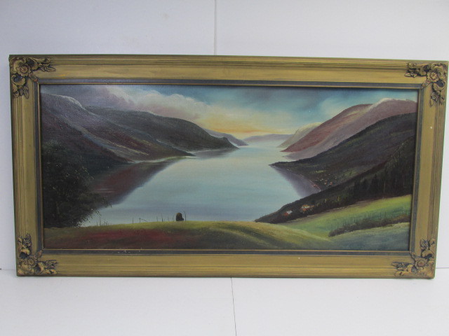 lot 8 image: Antique Oil on Canvas Framed Painting - Hardanger Fjord, Norway