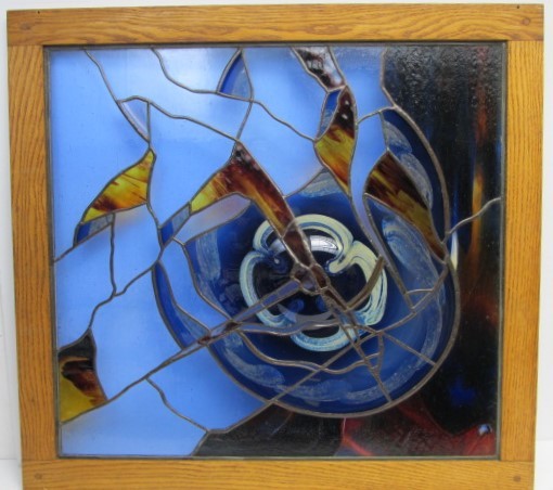 lot 1 image: Fantastic Vintage Sculptural Stained Glass Window