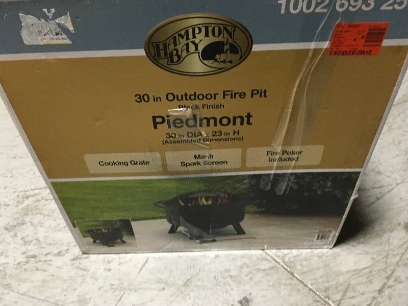 lot 16 image: Hampton BAy Piedmont 30 in. Steel Fire Pit in Black with Poker not used
