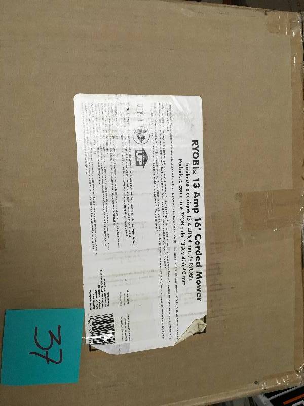 lot 37 image: Ryobi 13 amp 16 Corded Mower not used