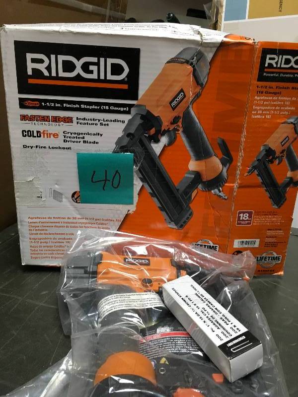 lot 40 image: RIDGID 1-12 in. Pneumatic Finish Stapler not used
