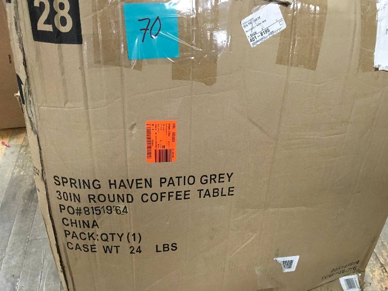 lot 70 image: Spring Haven Patio Grey 30 in Round Coffee Table not used