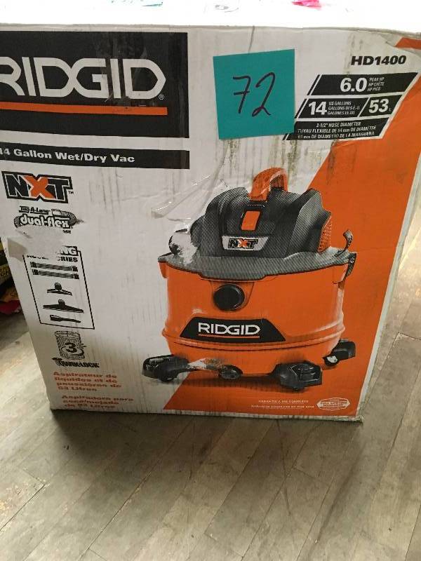 lot 72 image: Ridgid 14 Gal. 6.0-Peak HP NXT Wet Dry Vacuum