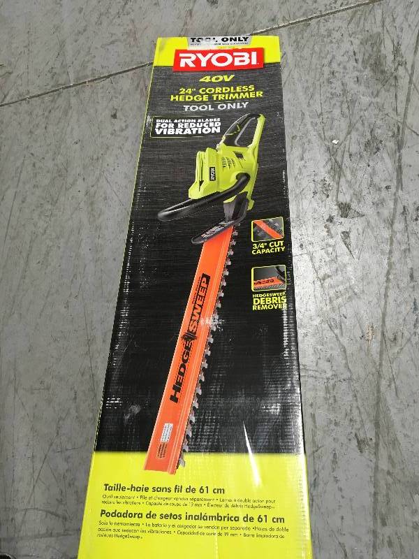lot 92 image: Ryobi 24 in. 40-Volt Lithium-ion Cordless Hedge Trimmer tool only in good condition