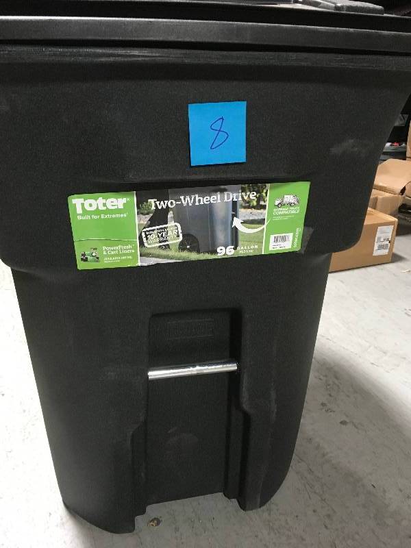 Toter 96 Gal. Greenstone Trash Can with Wheels and Attached Lid not used