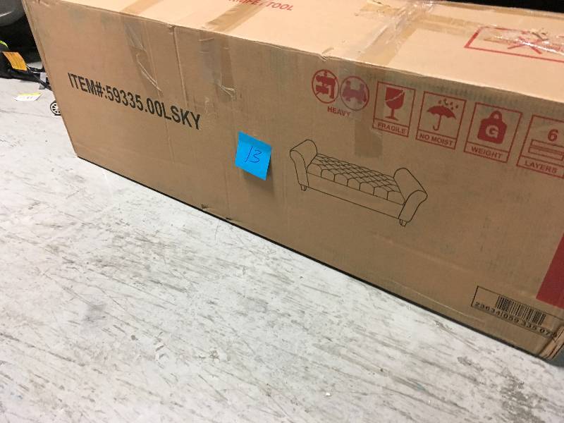 Noble House Keiko Tufted Light Sky Blue Fabric Armed  Bench not used