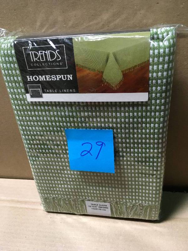 Homespun Fringed 52 in. x 70 in Sage 100% Cotton Tablecloth new