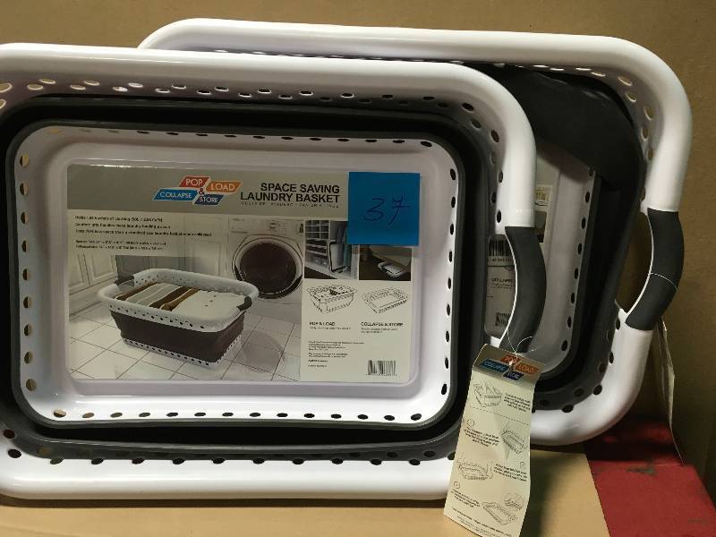 Pop and Load White and Gray Collapsible Plastic and Rubber Laundry Basket lot of 2