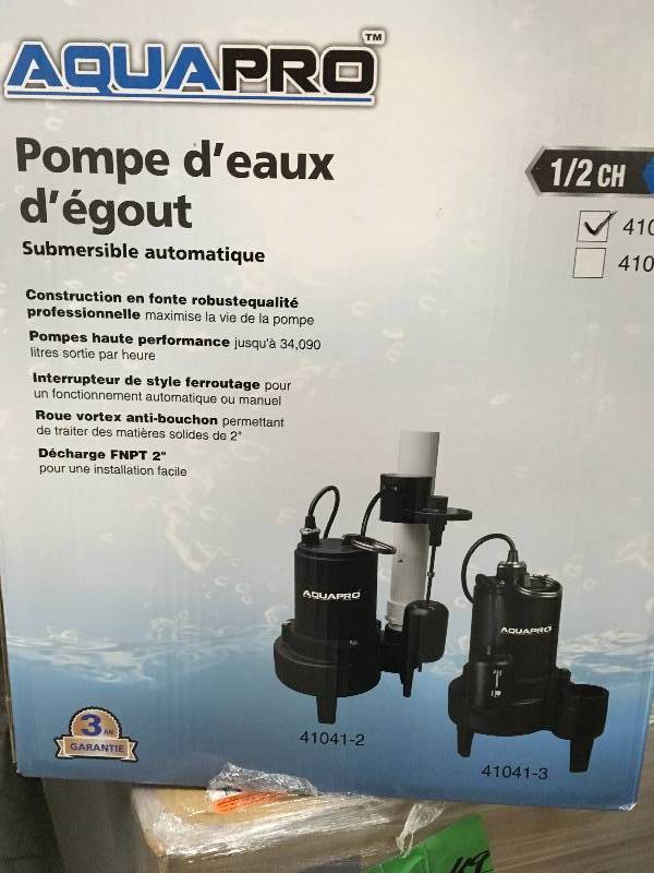 Aqua Pro 12 HP Sewage Pump with Piggyback Vertical Float Switch in like new condition