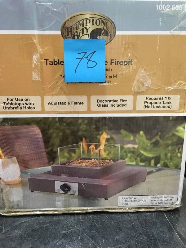 Hampton Bay 8,000BTU Antique Bronze Portable Table Top Gas Fire Pit not used