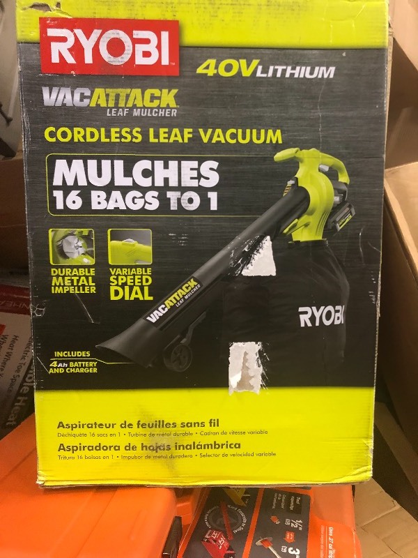 RYOBI 40-Volt Lithium-Ion Cordless Leaf VacuumMulcher- 4.0 Ah Battery and Charger Included in good conditions
