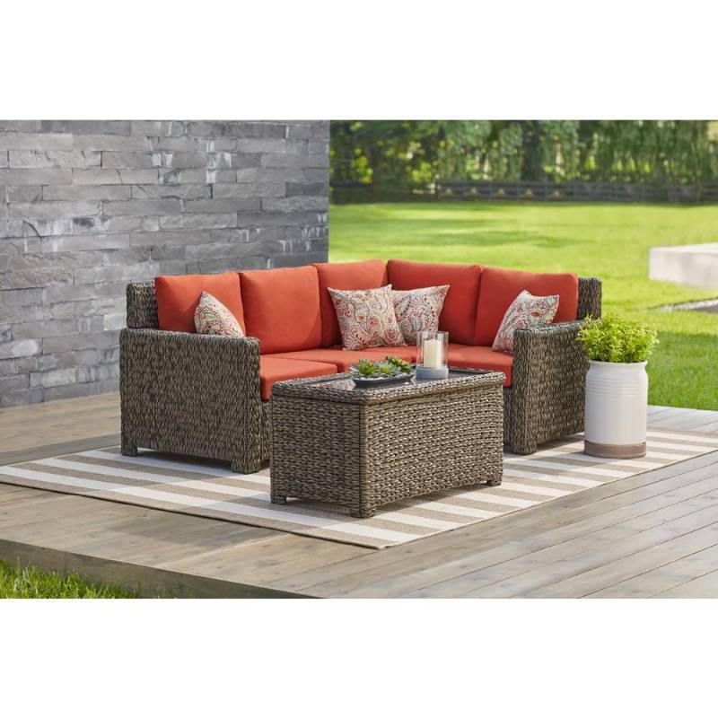 Hampton Bay Laguna Point 5 Piece Brown All Weather Wicker Outdoor Sectional Set With Quarry Red Cushions In Good Conditions Kx Real Deal Minneapolis Auction Housewares Tools And More K Bid