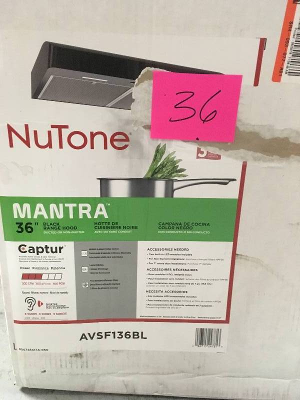 Nutone Mantra 36 in. Convertible Under Cabinet Range Hood with Light in Black
