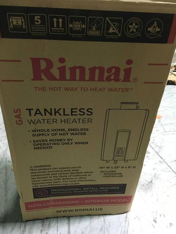 Rinnai High Efficiency 9.8 GPM Residential 199,000 BTU Natural Gas Interior Tankless Water Heater not used