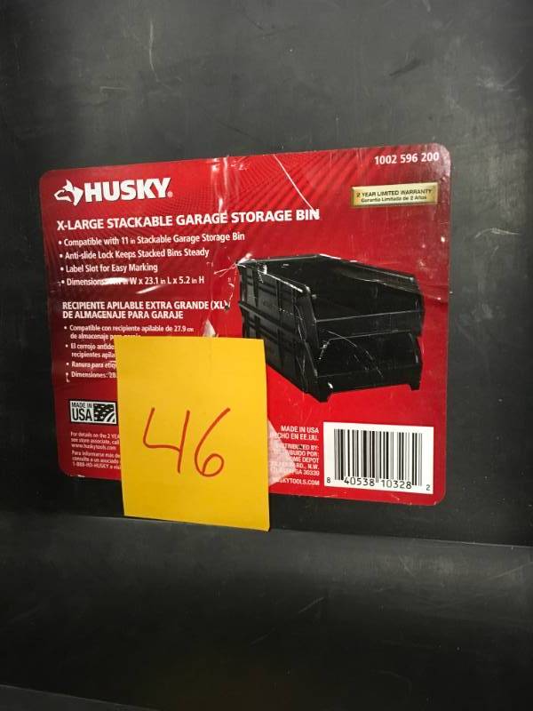 lot 46 image: Husky 5.30 in. H x 11.06 in. W x 23.17 in. D XL Stacking Bin