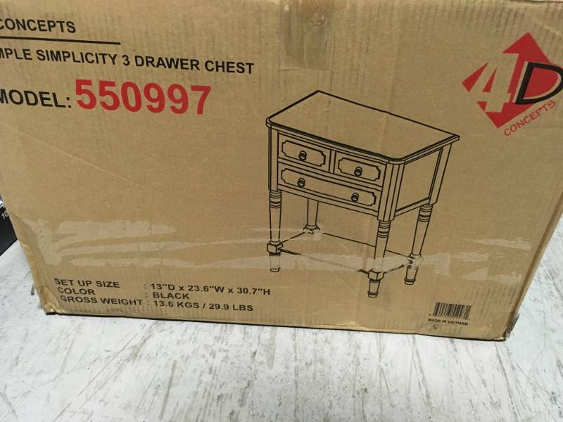lot 49 image: 4D Concepts Simplicity 3 Drawer Chest not used