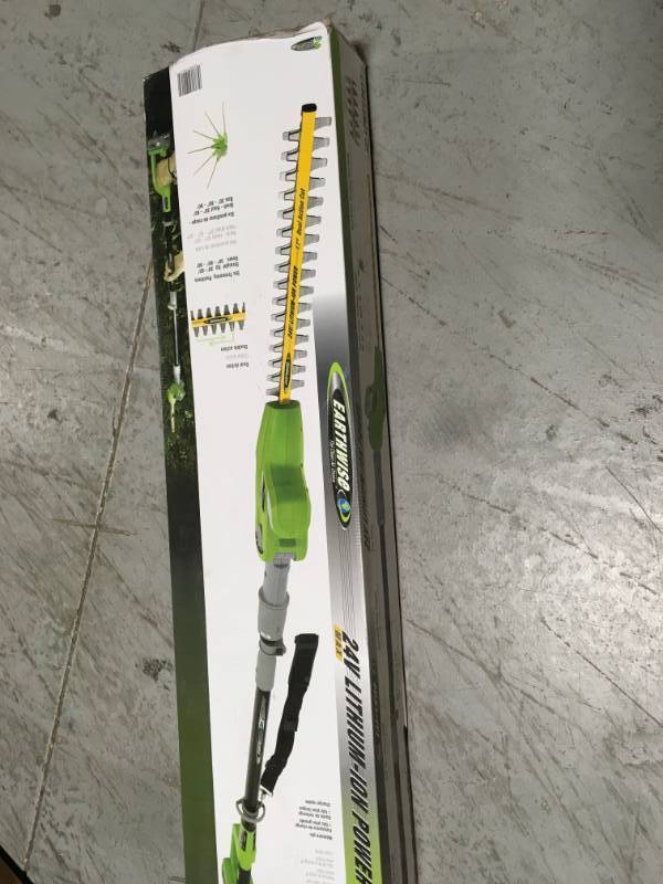 lot 52 image: Earthwise Lawn Equipment 17 in. 24-Volt Cordless Lithium-Ion Pole Hedge Trimmer not used