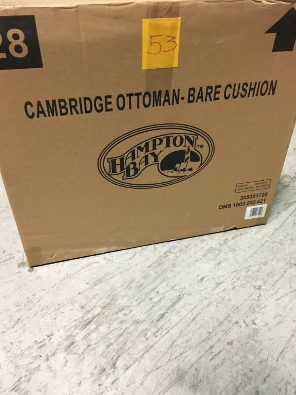 lot 53 image: Hampton Bay Cambridge Ottoman Bare Cushion not used