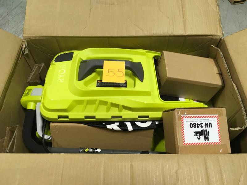 lot 55 image: Ryobi 13 in. ONE 18-Volt Lithium-Ion Cordless Battery Walk Behind Push Lawn Mower with 4.0 Ah BatteryCharger Included