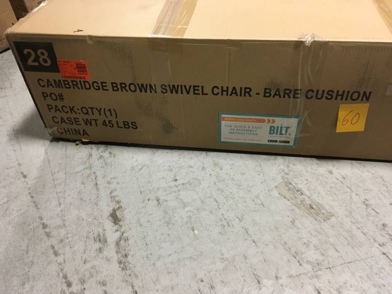 lot 60 image: Hampton Bay Cambridge Brown Swivel Chair not used