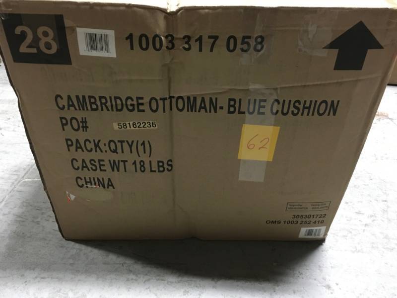 lot 62 image: Hampton Bay Cambridge Ottoman Blue Cushion not used